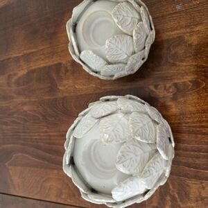 Ivory and Beige Leaf Ceramic Art Piece